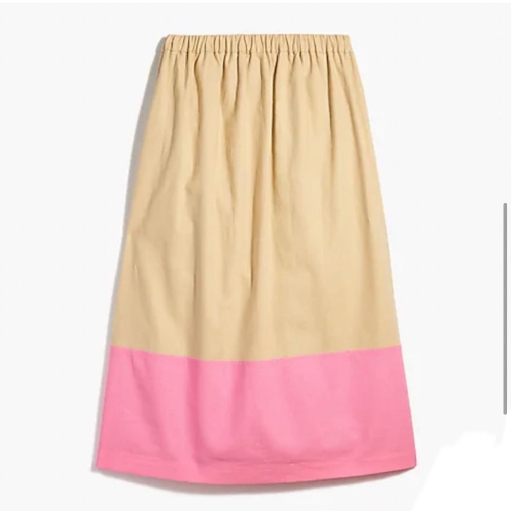 NWT J.Crew tan pink linen color block midi skirt Size XL - Picture 3 of 6